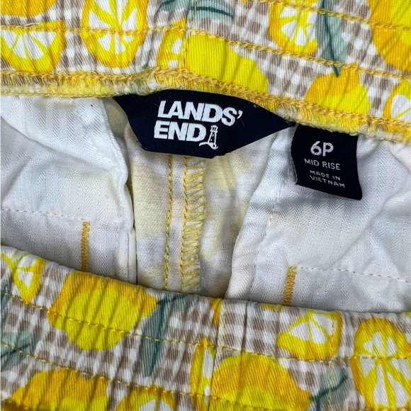 Lands' End cotton yellow lemon gingham print shorts pockets petite size 6P - Picture 7 of 11
